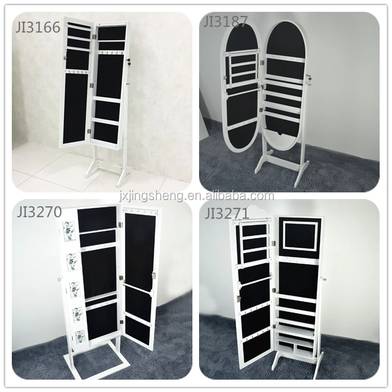 Black home furniture wood jewelry cabinet with standing mirror