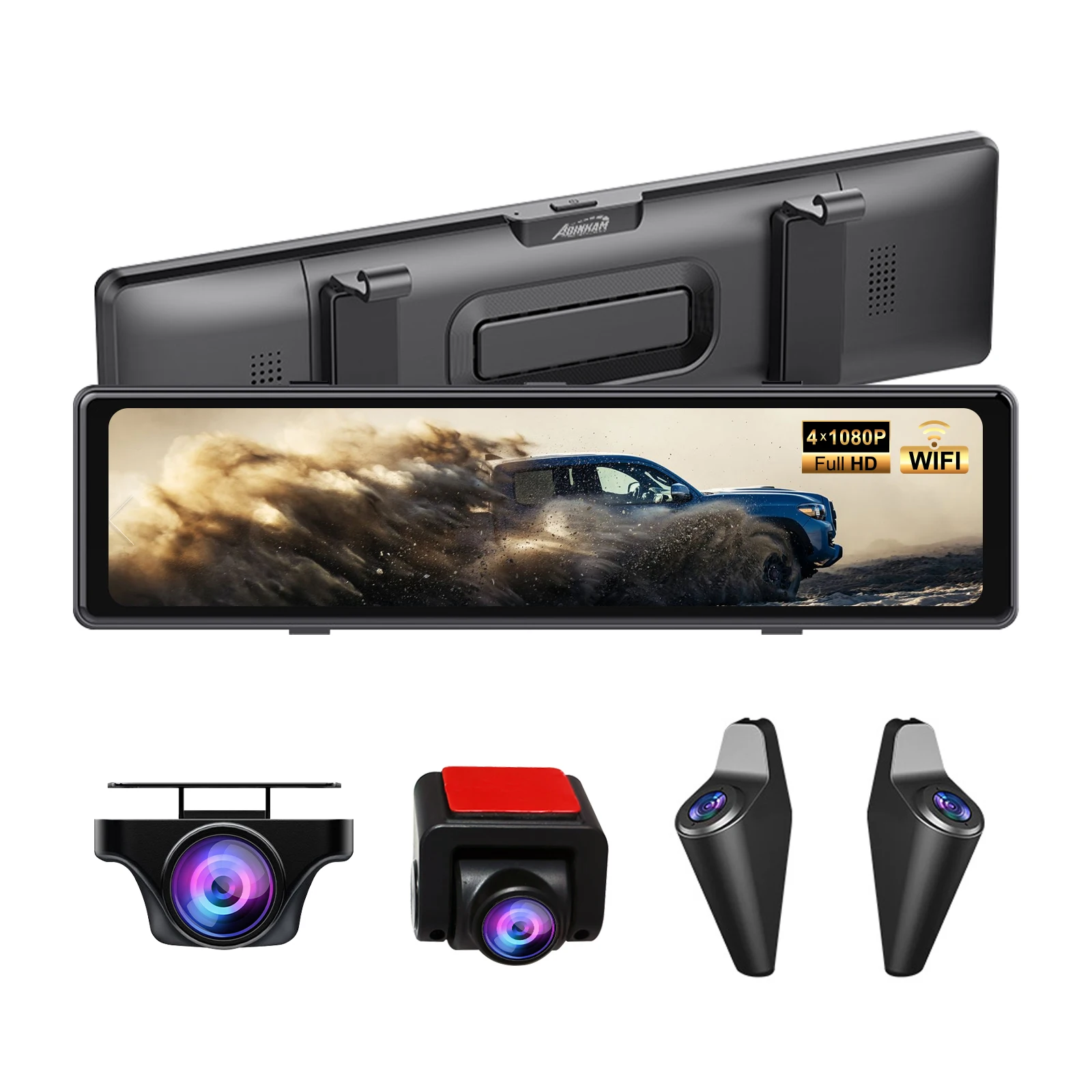 ADINKAM 4K Front 1080P Rear and Side Mirror Dash Cam 4 recording driving recorder Dashcam Rearview Mirror Car Camera