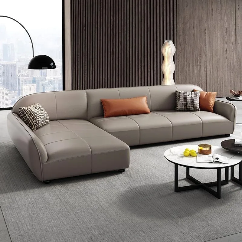 Best Seller Top Layer Cowhide l Shape Sofa Modern Black Sofa Leather Sofas for Home Furniture Living Room Modern