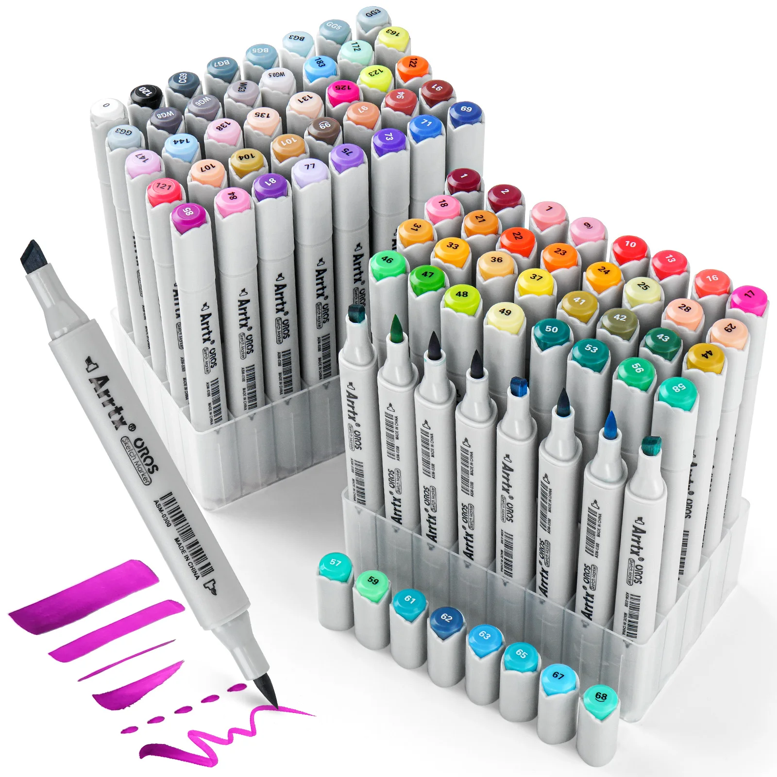Arrtx OROS 80 Colors Marker Pens Brush Art Markers Set Soft Tip Alcohol-Based Sketch Markers New packing design B1000783