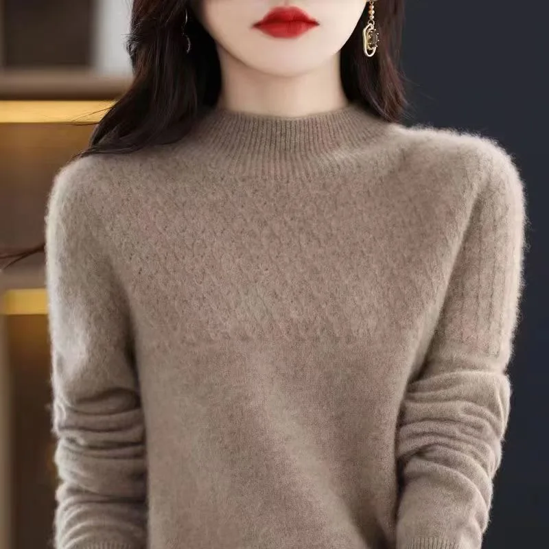 2023 Autumn office lady woman mock neck long sleeve classic pullover  women sweater jumper