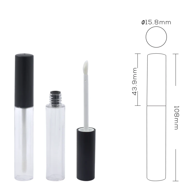 Round Lip Glaze Tube 10ml Custom logo Black Plastic Popular Wholesale Laura Mercier Lip GlossClear