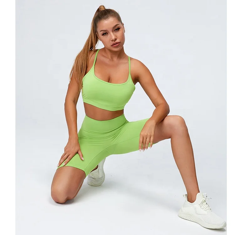 Новый модный бюстгальтер для йоги и бесшовные шорты-боксеры индивидуальный комплект из двух предметов спортивный костюм оптовая продажа одежда для бега для женщин