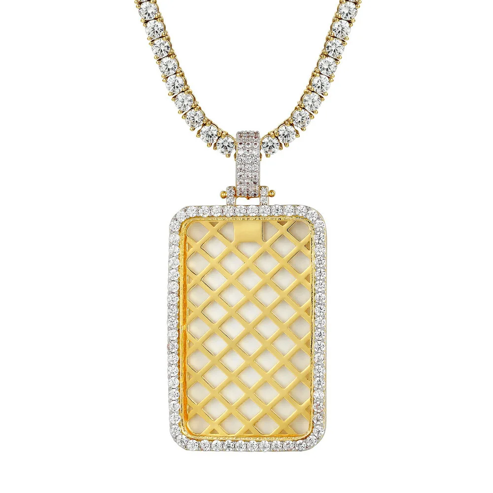 Hip Hop Blank Rectangle Photo Setting Tray Frame Pendant with Glass Cabo