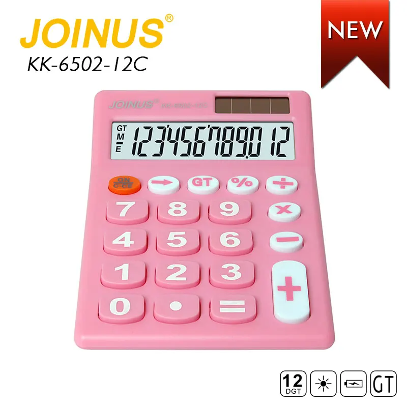 Beautifully Made pink Color 12-digit Solar Energy Type Desktop Calculator