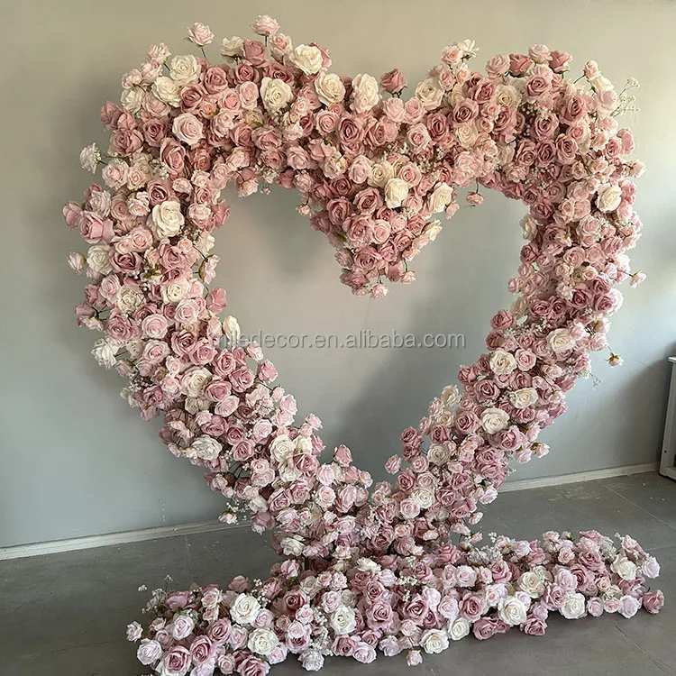 Red Rose Heart Shaped Arch Flower Backdrop for Wedding Decoration Ornament Artificial Garland