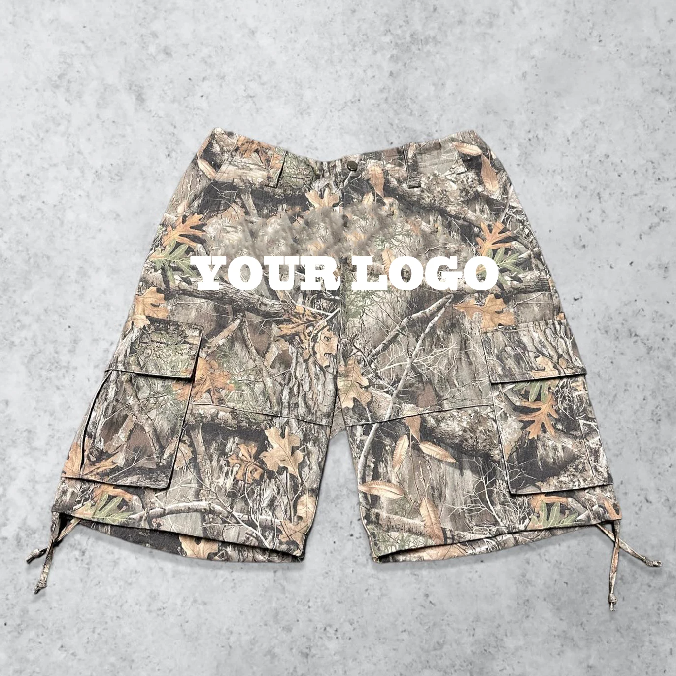 summer casual streetwear custom baggy 6 pocket men camo 3d real tree print cargo shorts for men