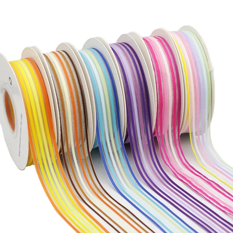 Цветная Полиэстеровая розовая и Радужная полосатая органза 1/25 мм, подарочная лента для упаковки, подарок, банты, декоративная подарочная лента