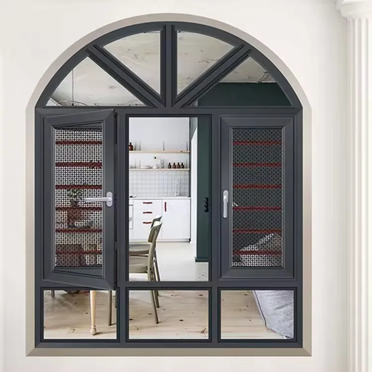 Best price luxury design solid power coated metal arch casement window aluminum profile casement windows for villa