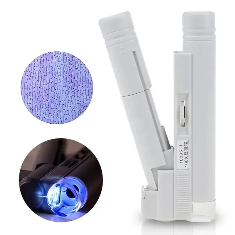 Handheld Microscope 40X 80X 100X Mini Pocket Portable Microscope LED Lamp Light Foldable Jewelry Magnifier Magnifying Loupe