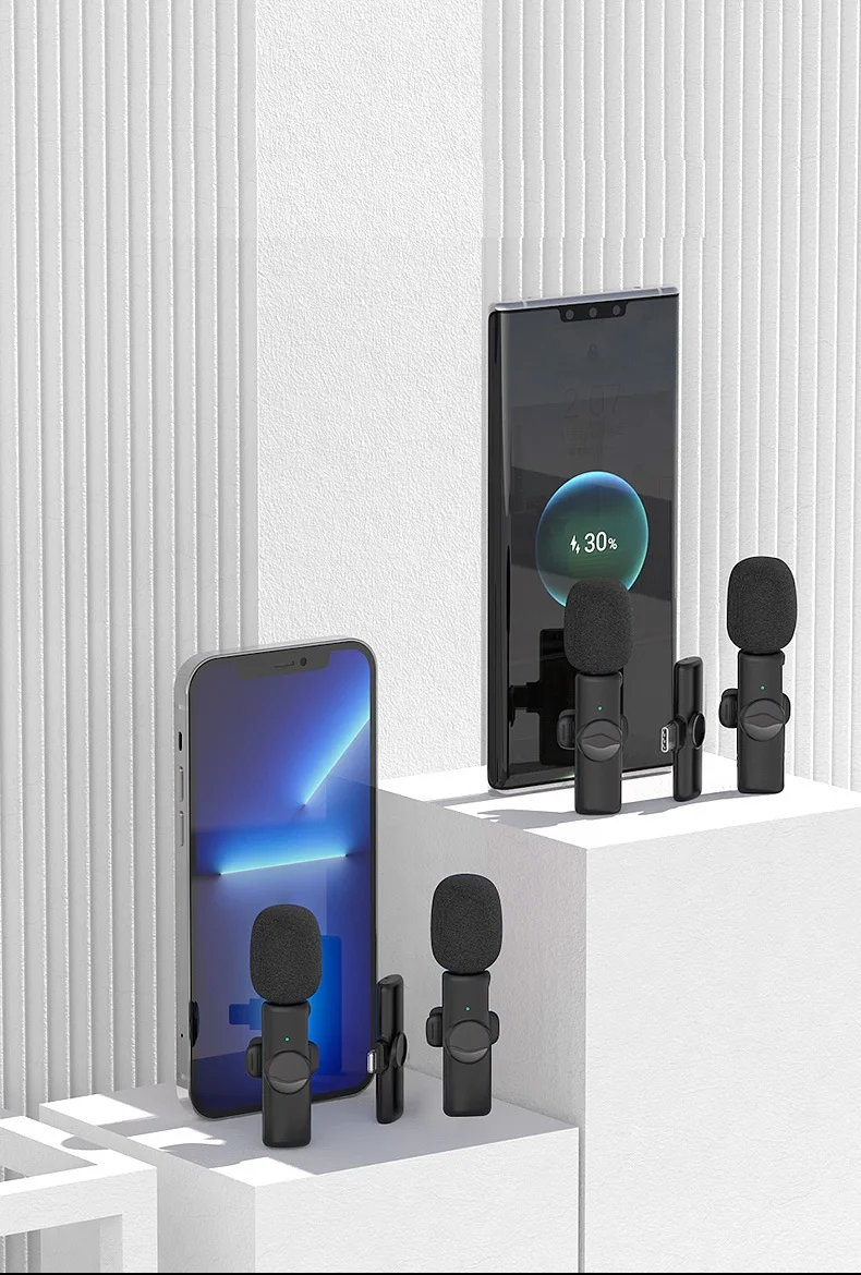 Professional Wireless Lavalier Microphone with Charging Case for Video Recording Vlog Live Streaming Broadcast