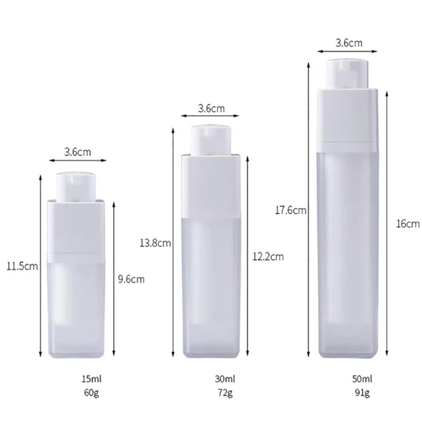 Frosted airless bottles 15ml 30ml 50ml refillable empty square cosmetic lotion pump dispenser travel vacuum airless bottle