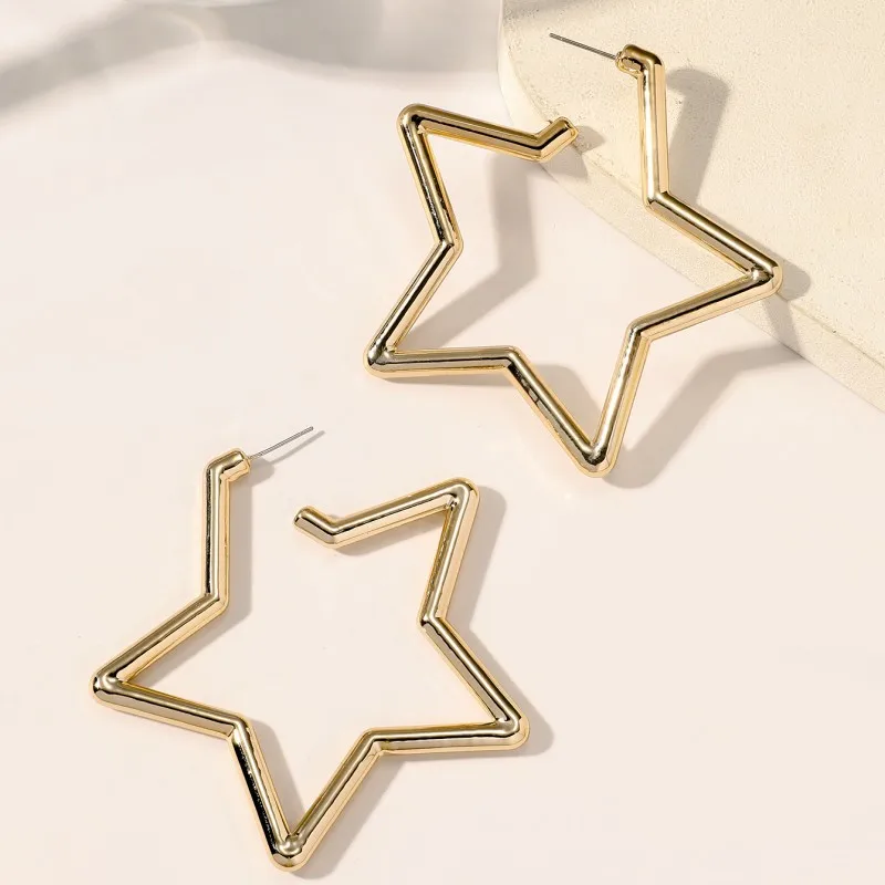 Simple 18k Gold Plated Star Hoop Earrings Jewelry Women 925 Sterling Silver Needle Large Heart Shaped Pendant Statement Earring