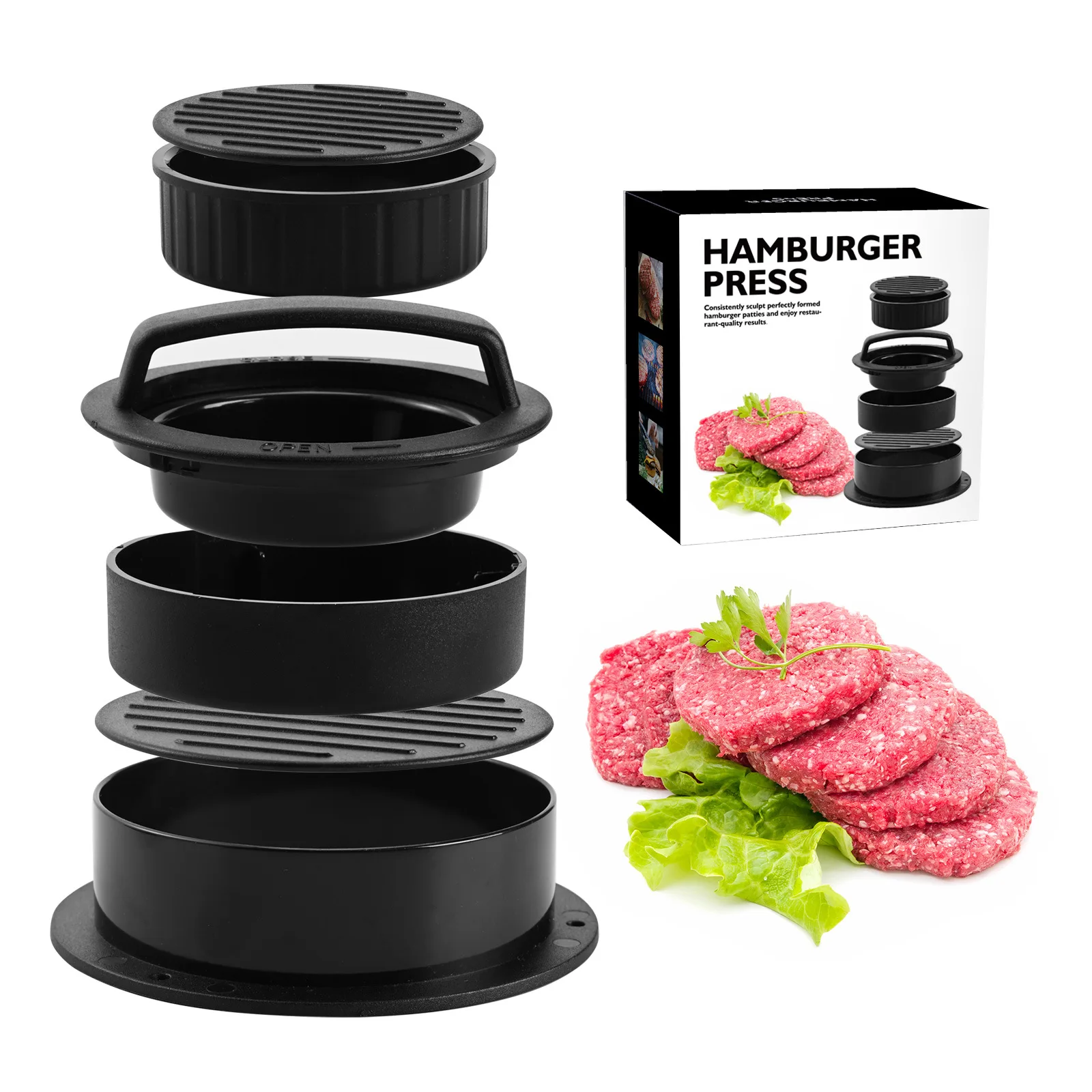 Hot Sales BBQ Tools Round Manual Stuffed Meat Beef Mold Plastic Hamburger Press Patty Maker For Home Kitchen Patties Sculpt