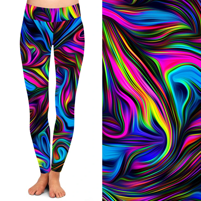 Women Wholesale 92% Polyester 8% Spandex Double Brushed Milk Silk 3D Printed Leggings Abstract Geometric Printed Basic Leggings