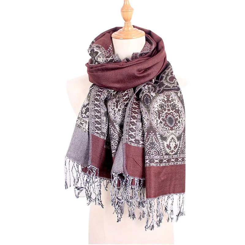Hot sale pashmina ethnic scarves & shawls china jacquard long tassel pashmina scarf for women