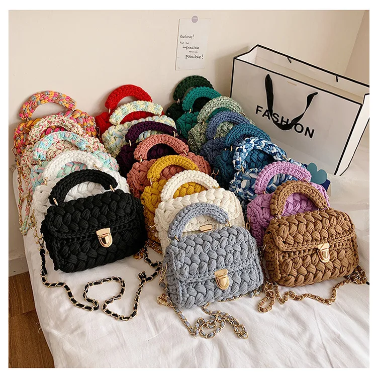 2023 New Trendy Ladies Handbags Woven Chunky Knit Purse Diy Crochet Bags Handmade Handbag Women