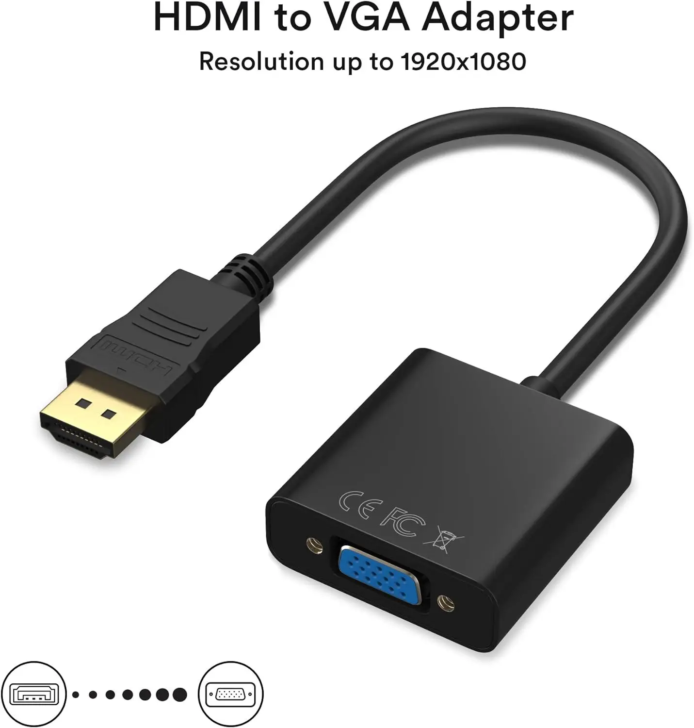 HDMI to VGA Connects Adapter,Gold-Plated HDMI Male to VGA Female Adapter for Computer,Projector, HDTV