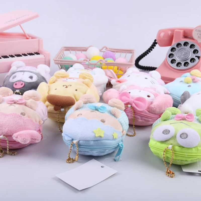 Пушистые кошельки Hello Kitty Cinnamoroll рюкзак для монет кошелек Детская сумка Airpods через плечо с подвеской Миниатюрный держатель карт в подарок