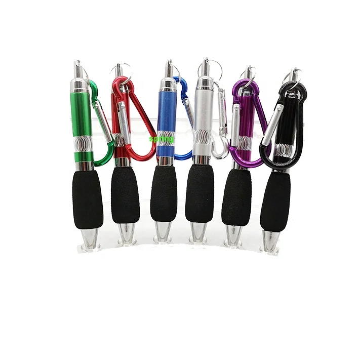 Custom logo  metal ball pen Multi-Functional Pen sponge holder ballpoint pen with carabiner