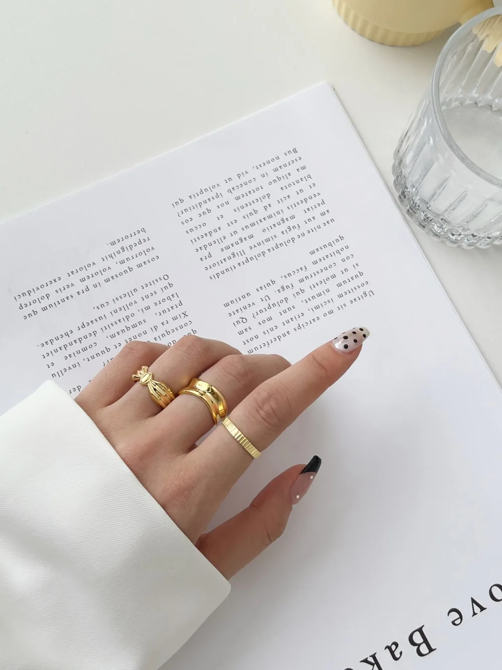 Dylam fine Minimalist Jewelry S925 Silver Rhodium 18K Gold Plated Irregular Wide Concave Convex Adjustable Women Rings for women