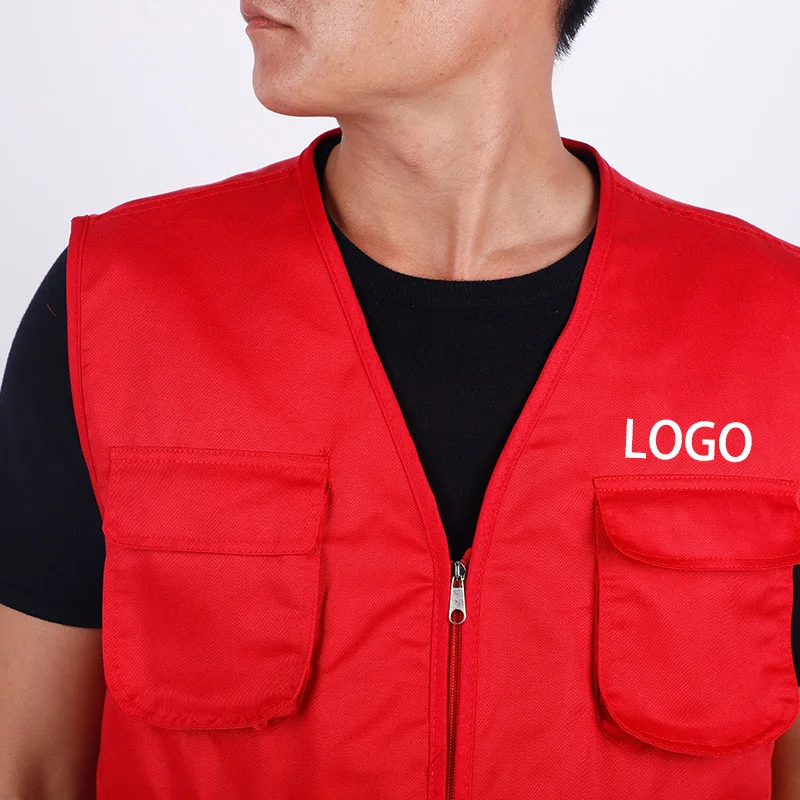 Green 7 pockets v neck outdoor multi pocket waistcoat breathable customized fishing work vest durable print custom logo  vests