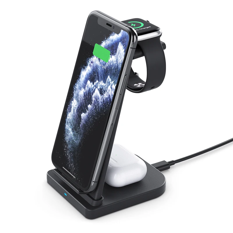 Новое съемное Беспроводное зарядное устройство qi с двумя катушками 3 в 1, вертикальное Беспроводное зарядное устройство с быстрой зарядкой 15 Вт