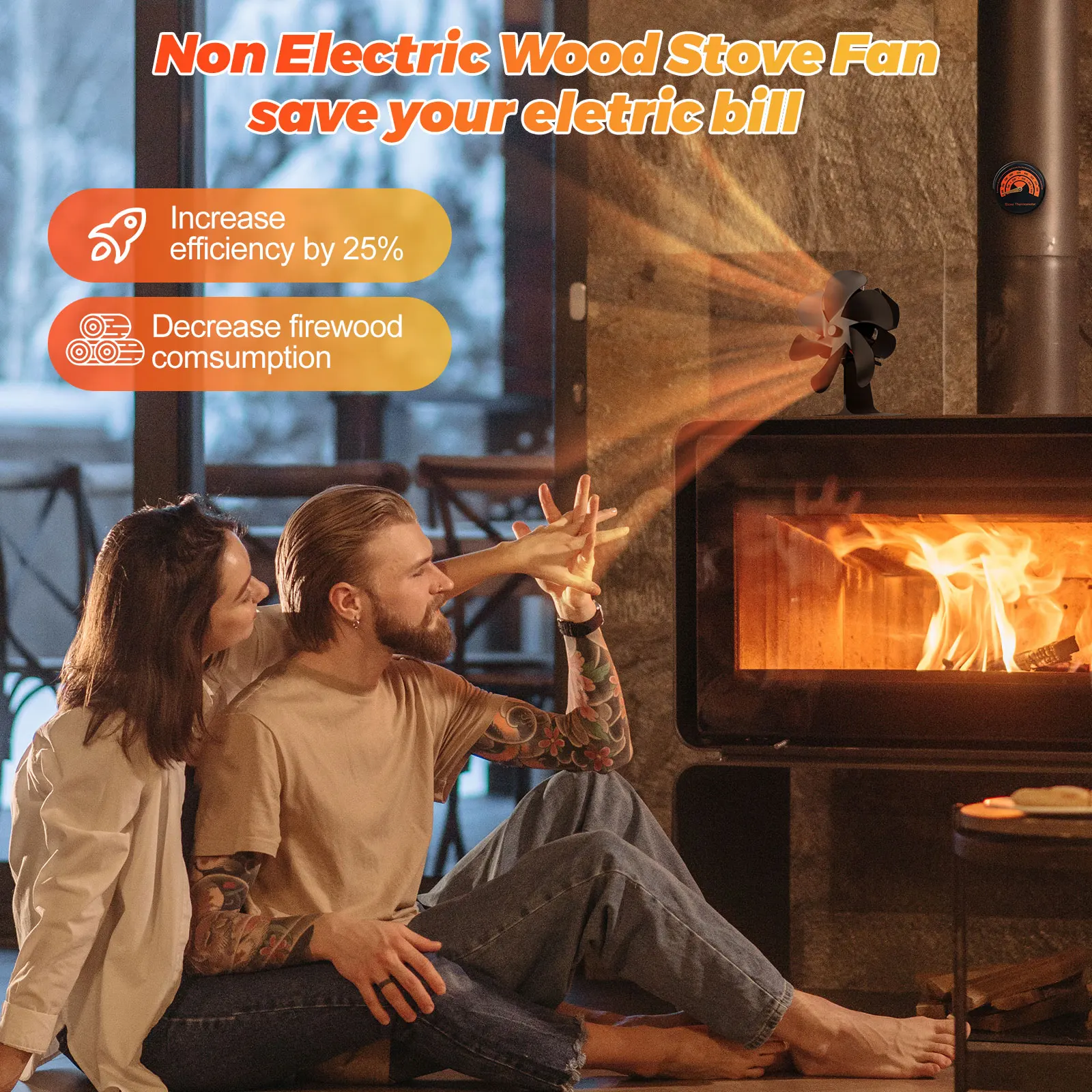 USA Warehouse in Stock Aluminum 6 Blade Leaf Heat Powered Stove Fireplace Fan Heat Powered Stove Fan for Home Living Room