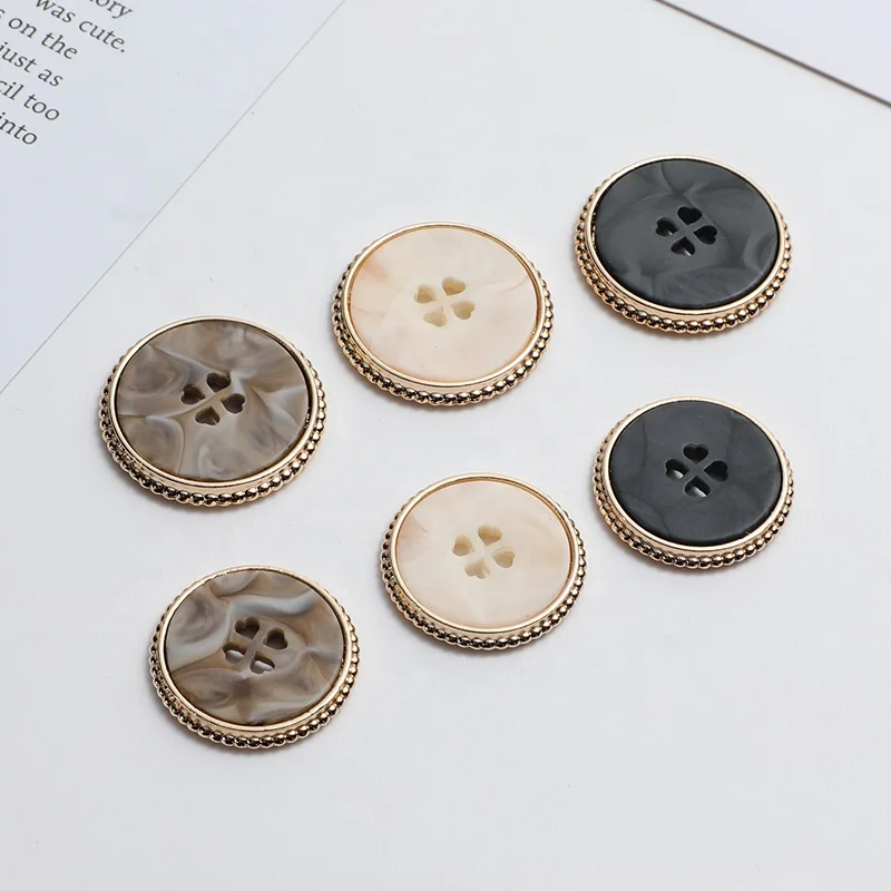 New Designs Resin Metal Combined 4 Holes Embellishments Gold Sweater Blazer Overcoat Fancy Button Wholesale