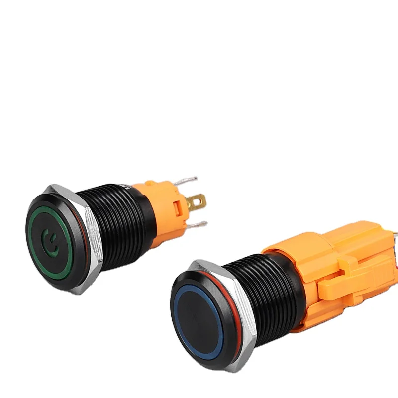 LANBOO 19 мм 3A 3V 5V 12V 24V металлический оксид алюминия черный мгновенный или самоблокирующийся переключатель 1NO1NC IP67