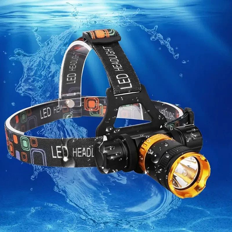 Powerful T6 LED Diving Headlamp Aluminum Alloy Waterproof Torch with Rechargeable Battery & IP68 Rating