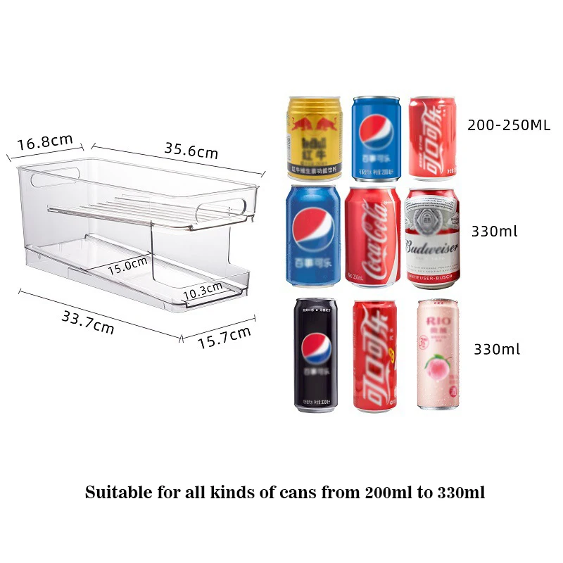 Dispenser Bins Refrigerator Drink Organizer Kitchen Clear Plastic Freezer Soda Beer Cans Holder Beverage Storage Box