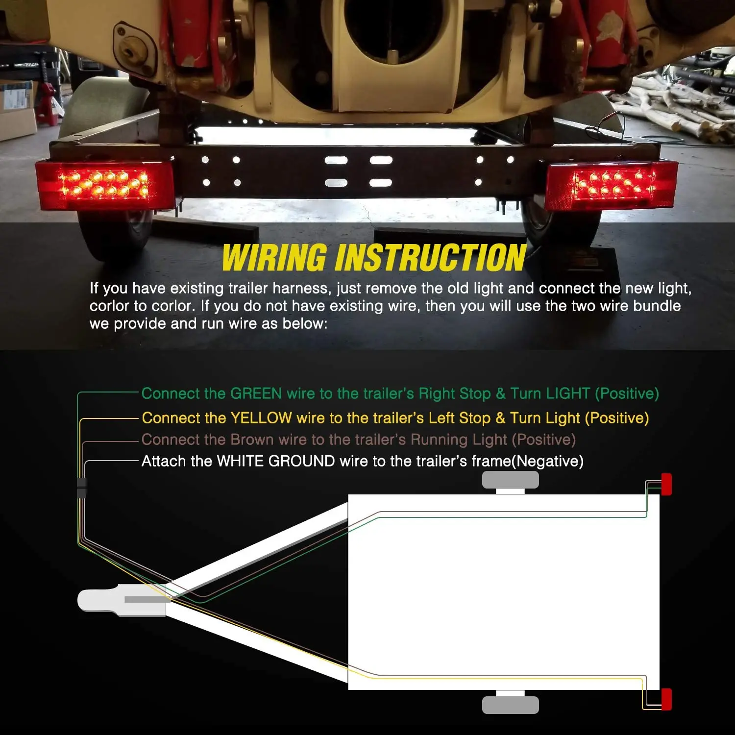 2PCS Submersible Kit Low Profile Rectangular LED Stop Tail Turn Signal Side Marker Light on 12V RV Pickup Trucks Marine Boats