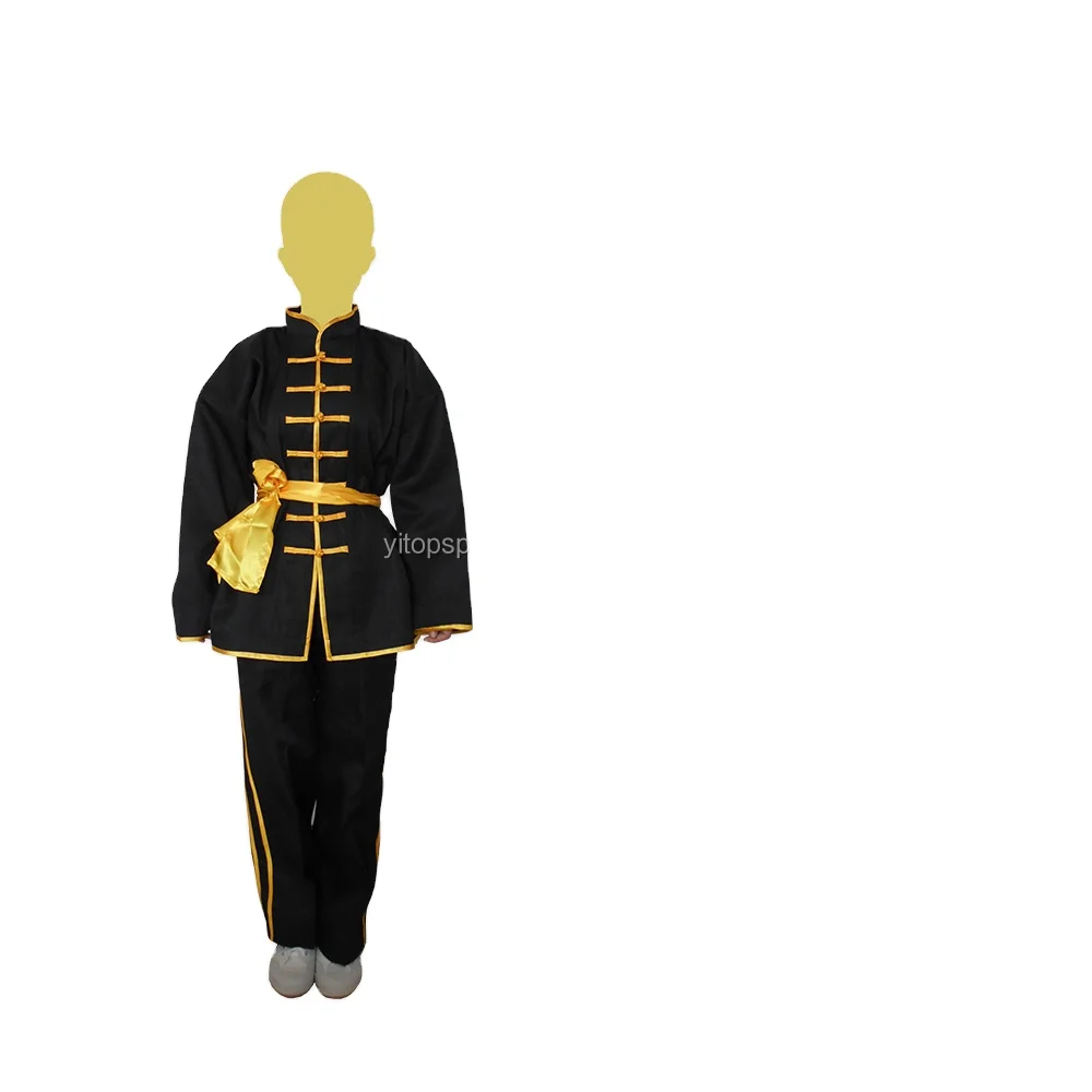 Training Chinese traditional black kungfu uniform wushu uniform