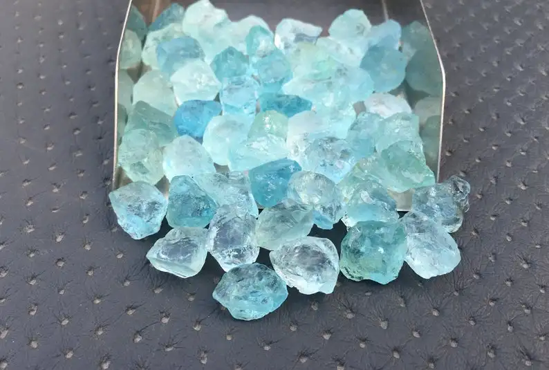 25 Pieces Natural Blue Aquamarine Loose Gemstone Untreated Raw March Birthstone Wholesale Natural Jewelry