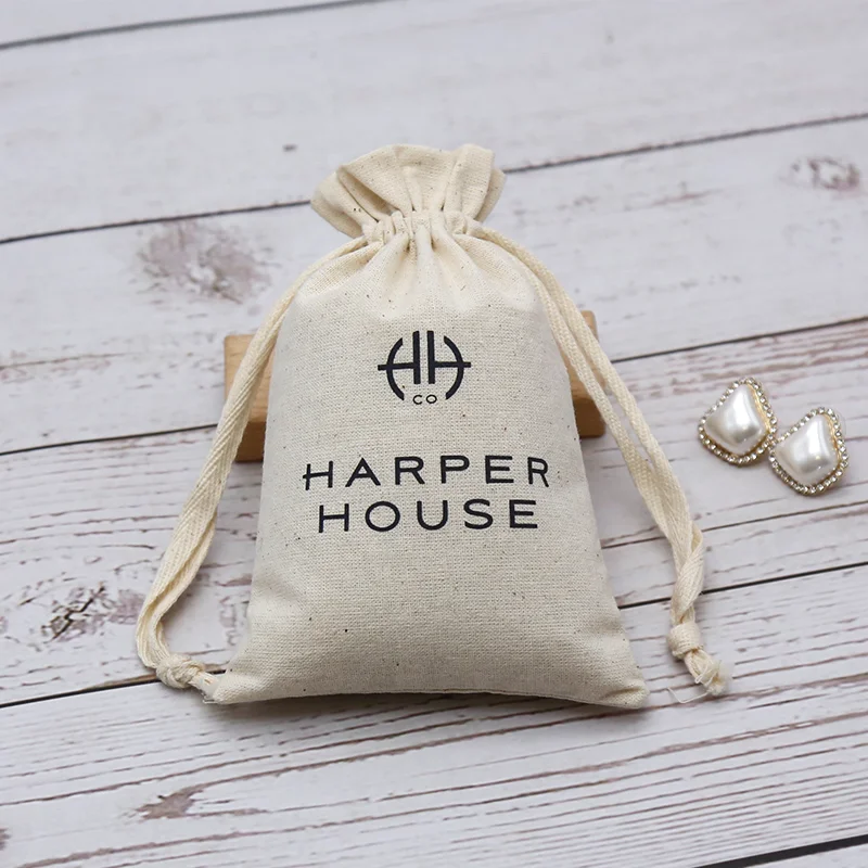 Double Drawstring Cotton Pouch Storage Muslin Cotton Drawstring Bag For Gift