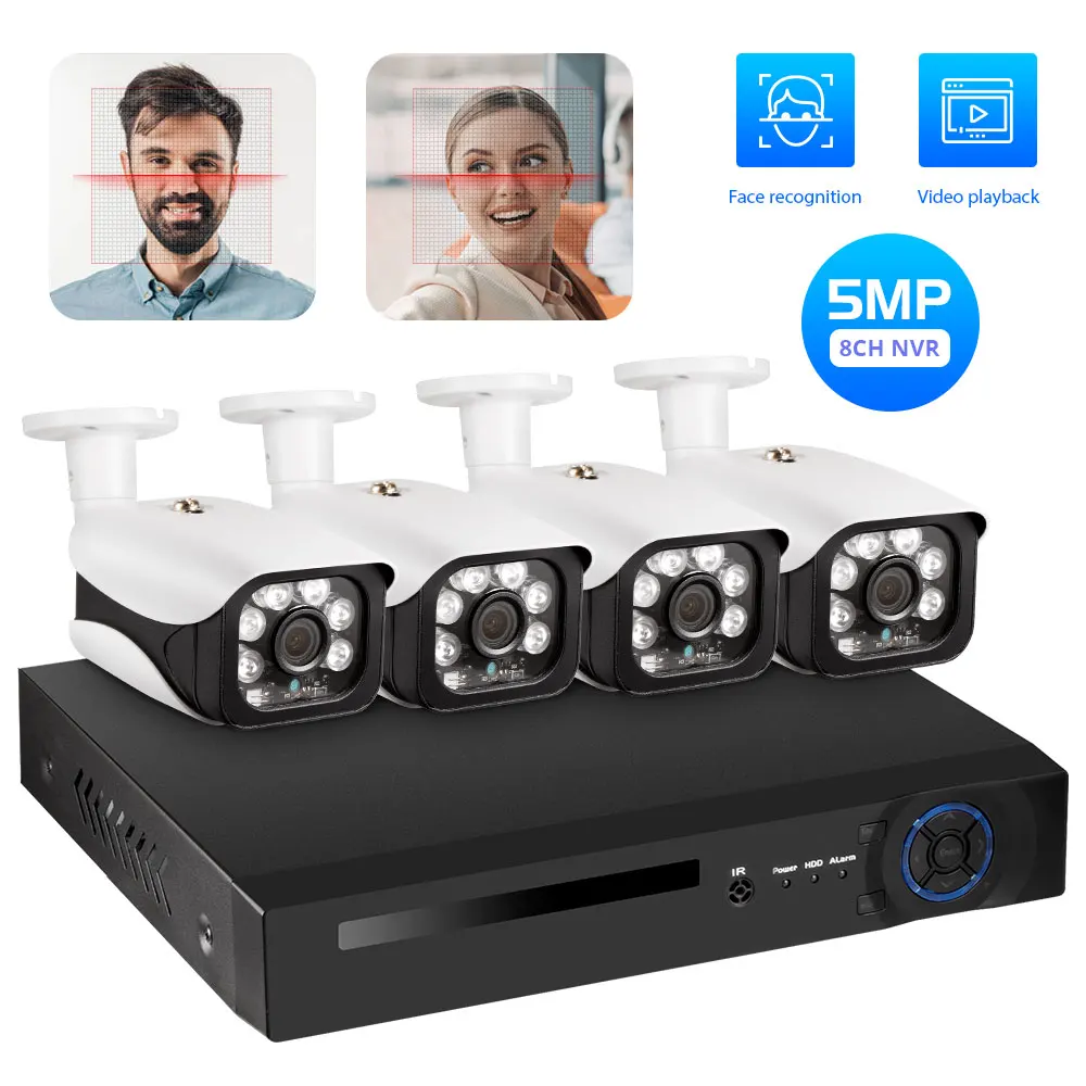  KERUI Распознавание лиц POE NVR 8CH 5MP Беспроводной безопасности камера системы открытый IR-CUT видеонаблюдения
