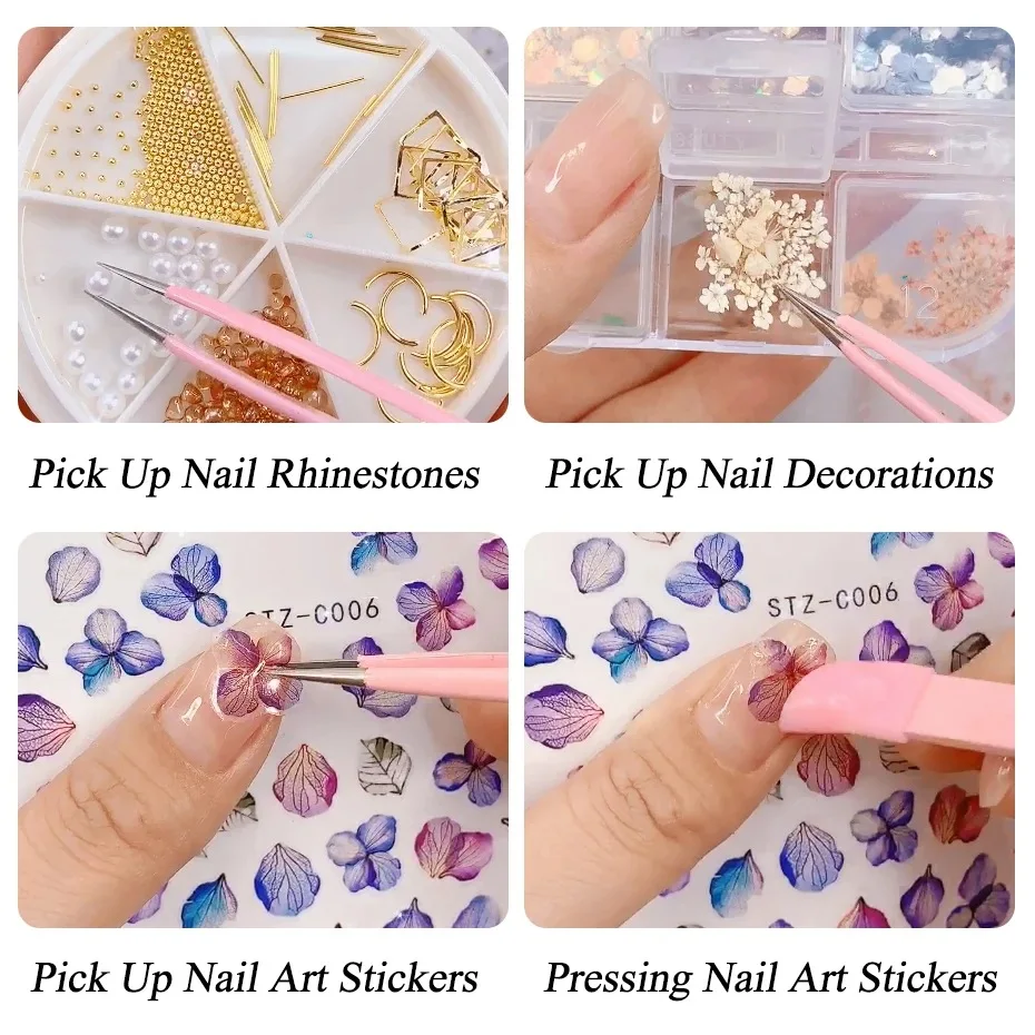 Инструменты для дизайна ногтей оптом, двухсторонние пинцеты, инструменты и аксессуары для наклеек для ногтей, профессиональные принадлежности для ногтей, инструменты