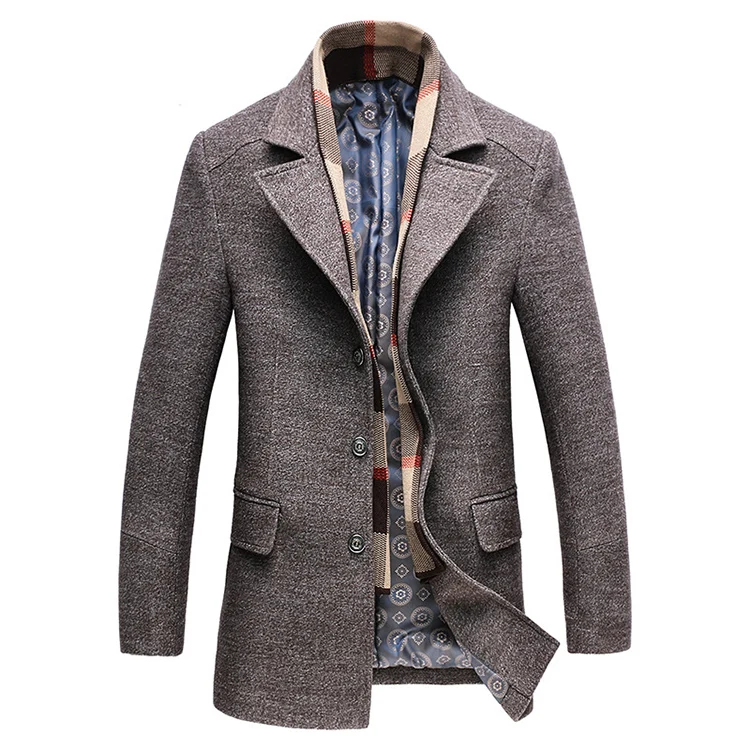 
Autumn Winter Fashion Mens Woolen Coat Single Breasted Trench Coat Windproof Winter Clothes 