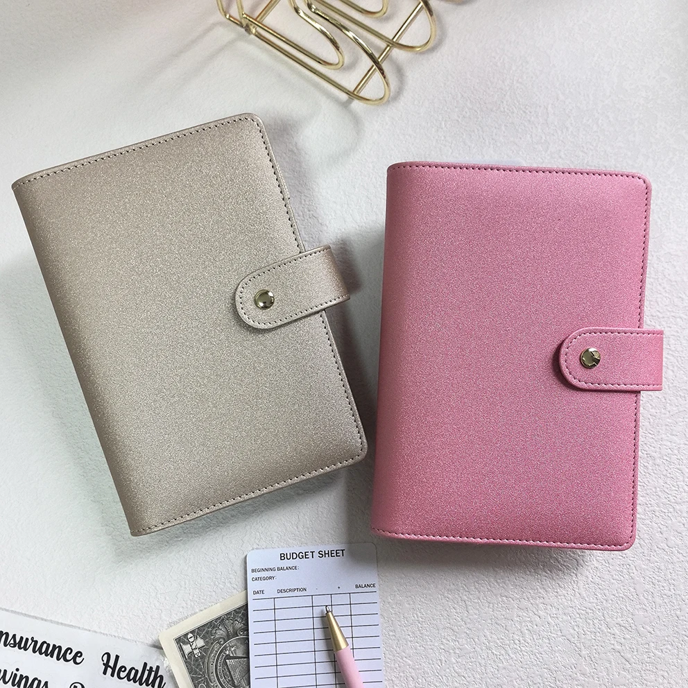 Factory Selling Wholesale A6 Gold Luxe Rings Budget Binders Leather Planner Cover Organizer Cash Envelopes Binder