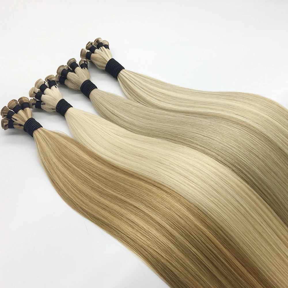 Handtied Weft Natural Look Smooth Soft Russian Cuticle Aligned Hair Lightweight Double Drawn Handtied Weft