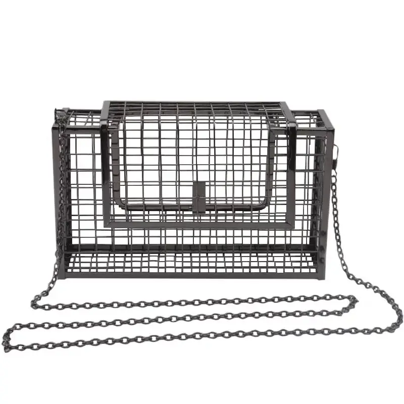  Hardware Rectangular Metal Cage Shoulder Bag Crossbody Bags Wedding Party Geometric Beach Hollow Handbag