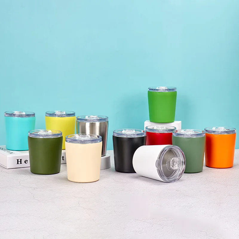 RTS CUTE  Double wall stainless steel 304 insulated vacuum coffee tumbler 8OZ travel milk coffee cup WITH LID