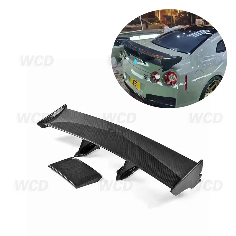 For Nissan GTR35 Nismo Style Carbon Fiber Rear Trunk Roof Spoiler With Brake Lights