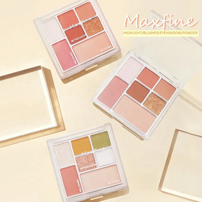 7 ячеек, дешевые тени для лица, румяна, хайлайтер, тени для век, пудра, палитра для макияжа