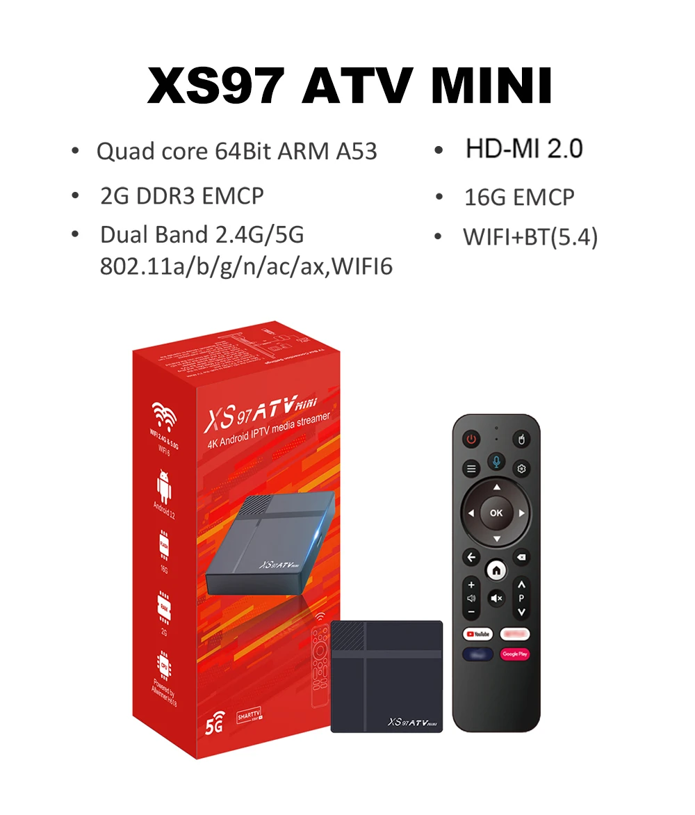 Распродажа XS97 ATV MINI Allwinner H618 Android 12 HD-MI подключение stb android tv box совместим с Google голосовым помощником