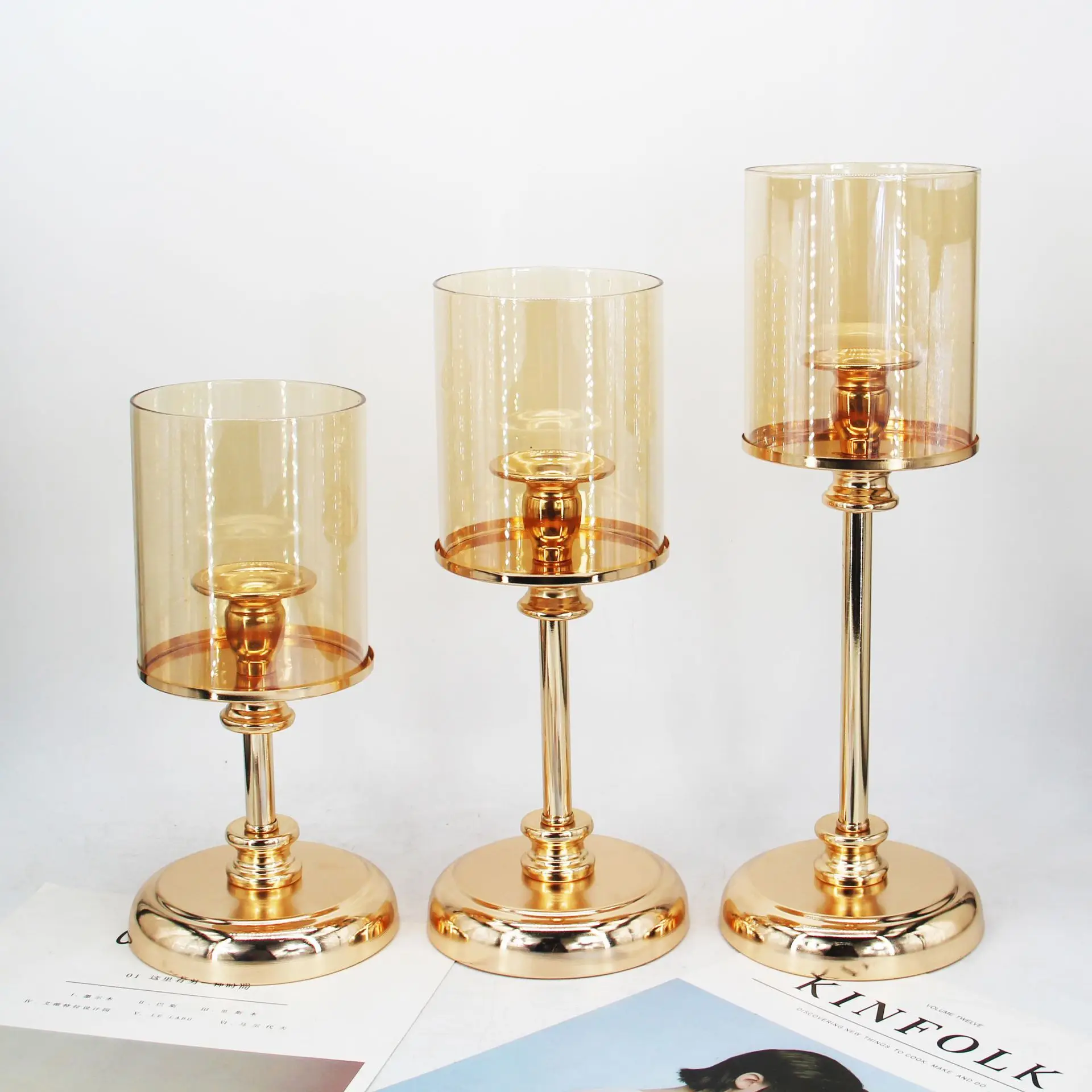 Wedding T stage Decoration candle pillar holder Candlestick decorative lamp luxury metal Gold Plated Candle Holders