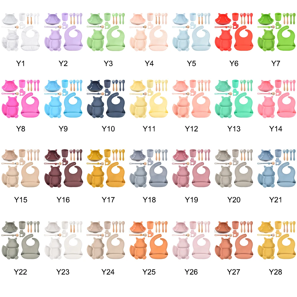 Newsun Eco-Friendly Squirrel Shape Silicone Feeder Baby Suction Bowl Bibs And Bowl Feeding Set With Teether And Pacifier Clip