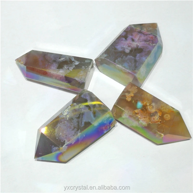 wholesale natural aura flower agate points tower cherry blossom agate color crystal wands for gifts