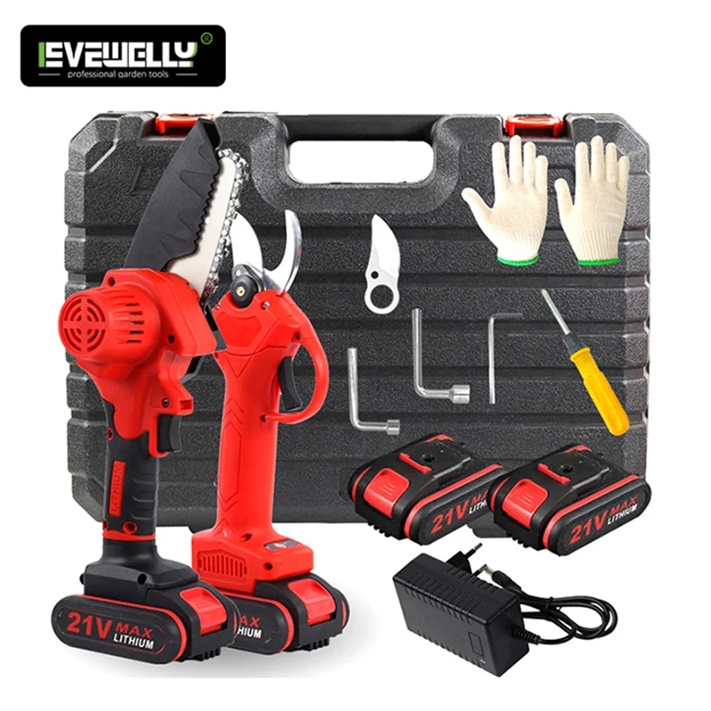 Cordless electric pruning shears gardening tools four-speed adjustment 4 inch lithium chainsaw saw combination power tool set